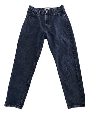 Zara Womens Jeans USA 8 Black Acid Wash High Rise Mom Straight Tapered Denim